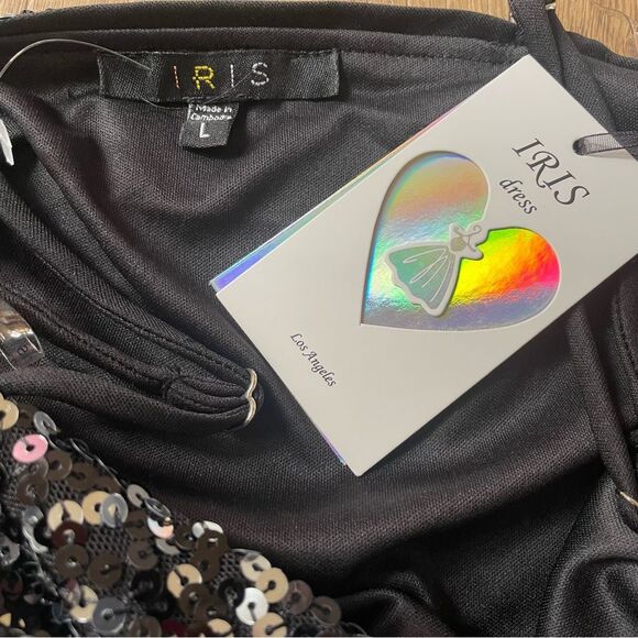 Iris Los Angeles Sexy Shimmer Sequin Women's Mini Dress Black/Silver (Size L) - Picture 6 of 12